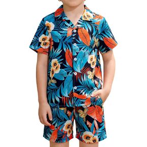 DAXIANG Boys 2 Piece Hawaiian Outfit Summer Button Down Shirt and Pocket Short Sets Beach Vacation Clothes for Kid Size 3-10 in Saudi Arabia