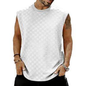 Men's Checkerboard Textured Sleeveless Tank Top Loose Fit Crew Neck Casual Summer Shirt in Saudi Arabia