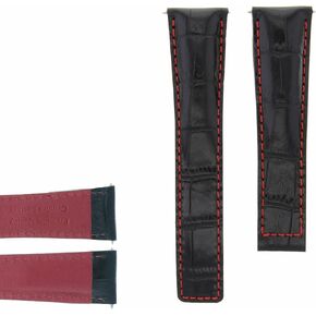 Ewatchparts 22mm Leather Watch Band Strap Compatible With Tag Heuer Carrera Monaco Calibre 12 Black With Red Stitching in Kuwait