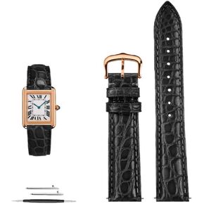 16mm 17mm 18mm 19mm 20mm 21mm 22m Black Blue Brown Crocodile Skin Watch Strap for Cartier Tank CLÉ DE Bracelet Leather Watchband,Black Silver pin-16mm in Saudi Arabia