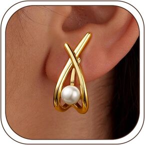 Awinesn Pearl Clip on Earrings for Women 14K Gold/Silver Plated Statement Earrings for Women Trendy Dainty Earrings Hypoallergenic Simple Minimalist Non Pierced Earring Jewelry Gifts in Saudi Arabia