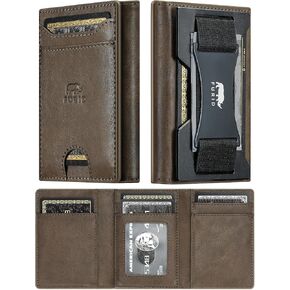 furid Genuine Leather Wallet for Men: RFID Thin Trifold Front Pocket Credit Card Holder - Slim Minimalist Wallet with Metal Plates and Cash Band - Gift for Husband Father on Anniversary Birthday in Saudi Arabia