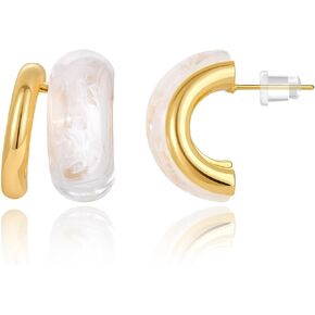 KELORIS PATH Acrylic Hoop Earrings for Women, 14K Gold Plated Resin Hoops, Translucent Hypoallergenic Fashion Vintage Jewelry Gifts in Saudi Arabia