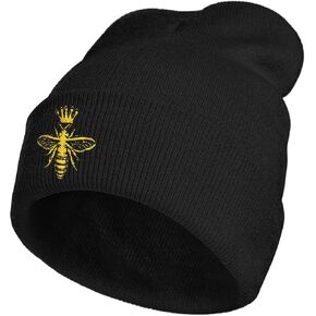 Queen Bee Honey Embroidery Beanie Hat for Men Women Winter Warm Stretch Skull Knit Hats Cap Black in Saudi Arabia
