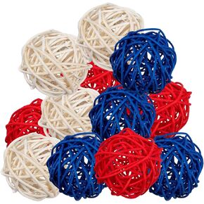 12Pcs 4th of July Rattan Balls Decorations, Red White Blue Woven Balls Ornaments for Patriotic Independence Day Home Party Vase Filler Decor in Saudi Arabia