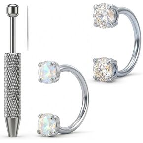 2pcs horse shoe nose rings for women - Surgical Steel horseshoe nose ring With Cubic Zirconia And Opal - Complete Piercing Kit For Women in Saudi Arabia