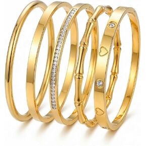 Camhanno Gold Bangle Bracelets for Women Trendy Waterproof - 18K Gold Plated Stackable Bamboo Style Stainless Steel Bracelets Non Tarnish Fashion Jewelry Gifts for Women in Saudi Arabia