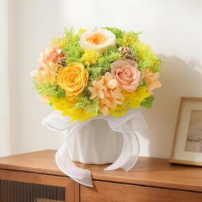 Preserved Flower Bouquet with Vase for Delivery Prime, Natural Forever Rose (Yellow & Champagne Eternal Floral Arrangement) in Saudi Arabia