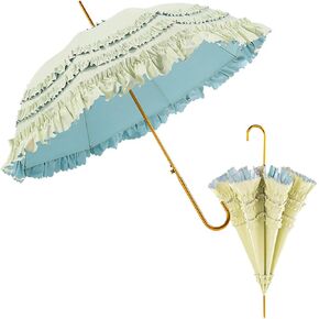Ruffled Umbrella with Gold Handle, Mint Green and Peach, 34.65 inch Canopy, Decorative Stick Umbrella in Saudi Arabia