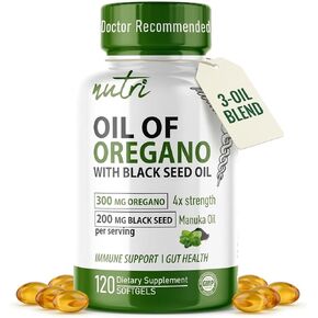 Nutri Oil of Oregano with Black Seed Oil and Manuka Oil Softgels, 505mg Extra Strength Oregano Oil Black Seed Oil Softgels Blend for Immune, Gut and Inflammatory Support Supplements (120 Count) in Saudi Arabia