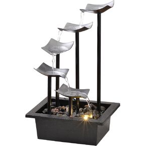 14" Indoor Tabletop Fountain, 5-Tier Modern Waterfall with LED Light and Natural River Rocks, Home Bedroom and Office Relaxation Decor, Zen Desktop Water Feature for Home & Office Gift in Saudi Arabia