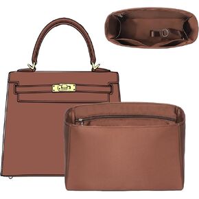 Doxo Ultra-Soft Satin Purse Organizer Insert for Hermes Kelly 25, Waterproof Lightweight Kelly 25 Bag Insert with 6 Compartments & YKK Zipper & Keychain, Luxury Handbag Liner Shape (Gold) in Saudi Arabia