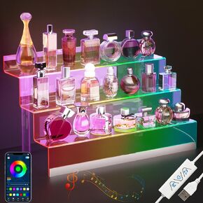 16" Acrylic Display Organizer with LED Light - 3 Tier Perfume Organizer for Women, Cologne Organizer for Men, Clear Riser, Figures Stand, Perfume Stand and Display Step Shelves Holder, Dessert Shelf in Kuwait