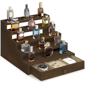 EsLuker.ly Perfume Organizer Cologne Holder Stand for Men, Wooden Cologne Display Shelf for Dresser Countertop, 5 Tier Large Capacity Storage Rack with Drawer, Keep Fragrance Neat & Accessible (Black, 5 Tier) in Saudi Arabia