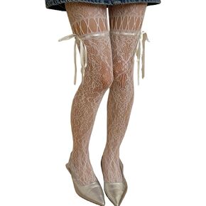 Women's Cute High Waist Bow Lace Tights Floral Patterned Goth Fishnet Stockings Valentines Halloween Outfits Concert in Saudi Arabia