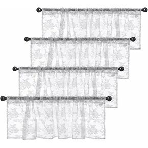 Emvency 2 Pack Valances for Windows, Black Lace Romantic Elegant Light Filtering Semi Sheer Floral Drapes Curtain for Bedroom Living Room Kitchen Over Sink, 52x18 Inch Rod Pocket Valances in Saudi Arabia