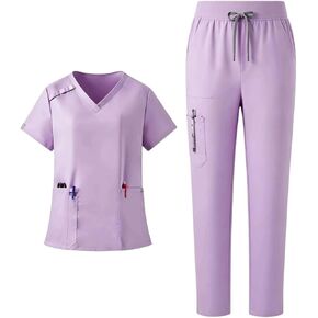 Scrubs for Women Set Stretch V-Neck Top & Jogger Pants with Drawstring Medical Nursing Uniforms Set with Pockets in Saudi Arabia