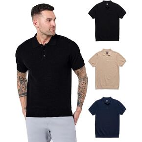 INTO THE AM Vista Men's Sweater Polo - Short Sleeve Knit Polo Shirt Textured Collar Tailored Fit 4-Way Stretch Cotton in Kuwait