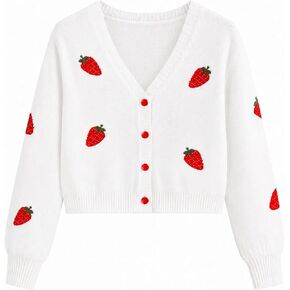 Girls Strawberry Knit Cardigan V Neck Button Down Kids Layering Sweater Cute Tops in Saudi Arabia