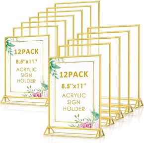 Enayplon Acrylic Sign Holder 8.5 x 11, 12 Pack Double Sided Flyer Holder, Table Menu Holder Display Stand for Wedding, Party, Gold Picture Frame Stand up Table Top Menu Holder in Saudi Arabia
