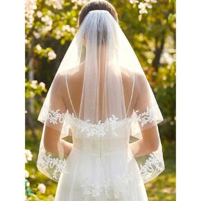 HEREAD Lace Bride Wedding Veil 2 Tier Short Elbow Waist Length Bridal Tulle Veils with Comb for Women in Saudi Arabia