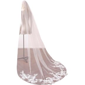 Lace Sequin Applique Chapel Length Wedding Bridal Veil with Comb for Bride in Saudi Arabia