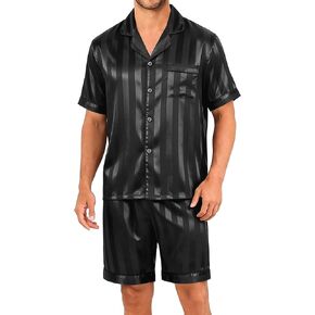 Sykooria Mens Pajamas Set Silk Satin Sleepwear 2 Piece Short Sleeve Loungewear Button Down Pj Set S-XXXL in Saudi Arabia
