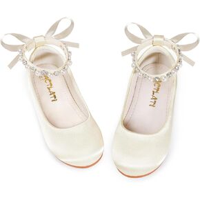 Toddler Flower Girl Dress Shoes Satin Ballet Mary Jane Flats Little Girl Pearls Rhinestone Strap Princess Shoes for School Casual Wedding Party Church in Saudi Arabia