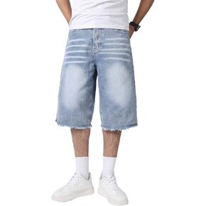 Men's Baggy Jean Shorts Y2K Casual Vintage Wide Leg Skater Denim Shorts Fashion Comfy Loose Fit Jorts Denim Shorts in Saudi Arabia