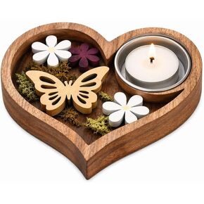 Handmade Wooden Tea Light Holder, Heart Shape with Floral Cutout Design - 2pack in Saudi Arabia