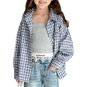 Rolanko Girls Plaid Shirt Cotton Long Sleeve Button Down Blouse Western Cowboy Shirt Gift for Kids Uniform Tops in Saudi Arabia