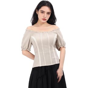 Women's Renaissance Off Shoulder Blouse, Medieval Peasant Pirate Tunic Back Drawstring Ren Faire Shirt in Saudi Arabia