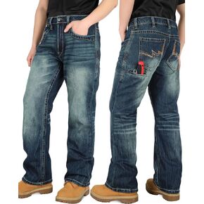 BOCOMAL Non FR - Men's Work Jeans with Side Pocket Relaxed Fit Boot Cut EX-Soft Denim Fashion Washed Work Pants in Saudi Arabia