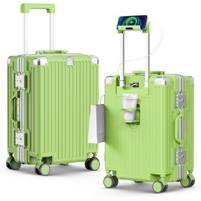 20 Inch Carry On Luggage, Zipperless Aluminum Frame PC Hardside Suitcase with Cup Holder & Charger, Airline Approved TSA Lock & 360° Spinner Wheels for Business Weekend Trip in Saudi Arabia