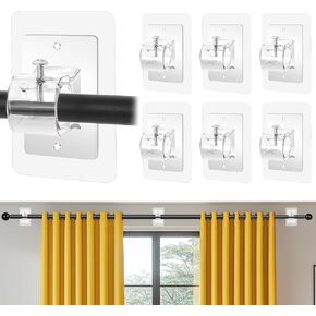 6PCS Self Adhesive Curtain Rod Holder No Drilling,No Drill Curtain Rod Brackets,Renter Friendly Draper Rod Hook,Nail Free Adjustable Non Screw Drapery Pole for Apartment Window Wall Door Ceiling Mount in Saudi Arabia