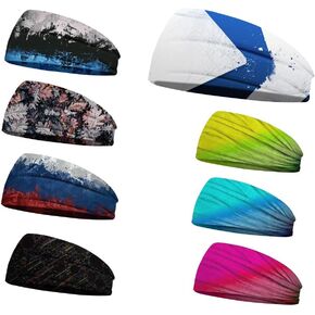 8 Pieces Sports Sweatbands – Moisture-Wicking Gym Headbands for Men & Women, Non-Slip Elastic Workout Headbands for Fitness, Travel & Daily Use in Saudi Arabia