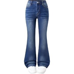 Girls Jeans Flare High Waist Bell Bottom Denim Pants Cute Y2K Stretch Flared Leg Streetwear with Pockets 7-14Y in Saudi Arabia