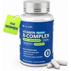 Women's Vitamin B Complex - Methylated B with BioActive B12 & Methylfolate for Morning Energy, Afternoon Focus & PMS Mood Swings- MTHFR Friendly for Busy Women - 60 Vegan Capsules in Saudi Arabia