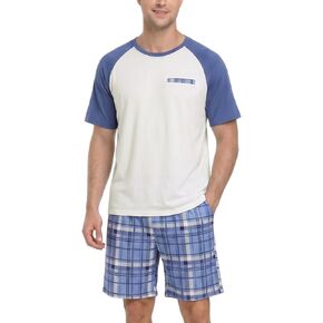 MyFav Mens Pajama Set Soft Summer Pjs Short Sleeves Shirts and Shorts Loungewear Sleep Sets in Saudi Arabia