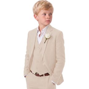 Boys Linen Suits 3 Pieces Blazer Vest Pant Lightweight Summer Classic Fit Solid Formal Beach Communion Easter Suit in Saudi Arabia