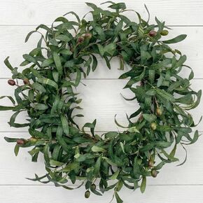 24 Inch Olive Wreath for Front Door - Artificial Greenery Spring Summer Wreath with Mixed Willow Leaves & Olive Fruit - Large All Season Farmhouse Decor for Indoor Outdoor Wall Wedding in Saudi Arabia