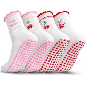 4 Pair Pilates Grip Socks for Women, Cute Non-Slip Yoga Socks with Grippy Dots & Arch Support for Ballet Reformers in Saudi Arabia