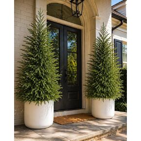 5FT Lighted Topiary Trees Artificial Outdoor Set of 2, UV-Resistant Artificial Outdoor Trees, Tall Pre Lit Faux Evergreen Topiary Trees with Planters for Front Porch Entryway Patio Decor in Kuwait