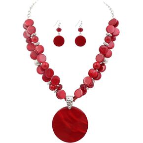 Statement Chunky Beaded Necklace and Earrings Set for Women Circle Shell Pendant Choker Necklace Set Costume Jewelry for Women in Saudi Arabia