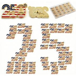 25PCS USA 250th Anniversary Enamel Lapel Pin Bulk with Storage Box, 250 Anniversary USA Merchandise, 4th of July Patriotic Brooches for Freedom 1776-2026 Pins for Independence Day Memorial Veterans Day in Kuwait
