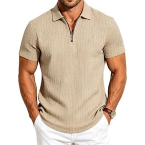 Mens Quarter Zip Polo Shirts Casual Summer Knit Textured Short Sleeve Shirt Beach Vacation Stretchy Golf Shirts in Saudi Arabia