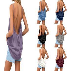 Backless Workout Tops for Women Summer Cotton Boho Beach Tank Tops Adjustable Spaghetti Strap Casual Basic Shirt in Saudi Arabia