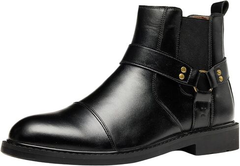 Men’s Harness Boots, Fashion Chelsea Ankle Boots Motorcycle Style Ankle Boot Strap & Metal, Side Zipper for Casual Formal in Saudi Arabia
