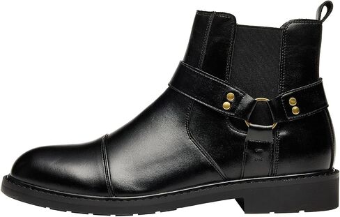 Men’s Harness Boots, Fashion Chelsea Ankle Boots Motorcycle Style Ankle Boot Strap & Metal, Side Zipper for Casual Formal in Saudi Arabia