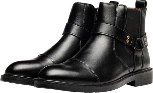 Men’s Harness Boots, Fashion Chelsea Ankle Boots Motorcycle Style Ankle Boot Strap & Metal, Side Zipper for Casual Formal in Saudi Arabia
